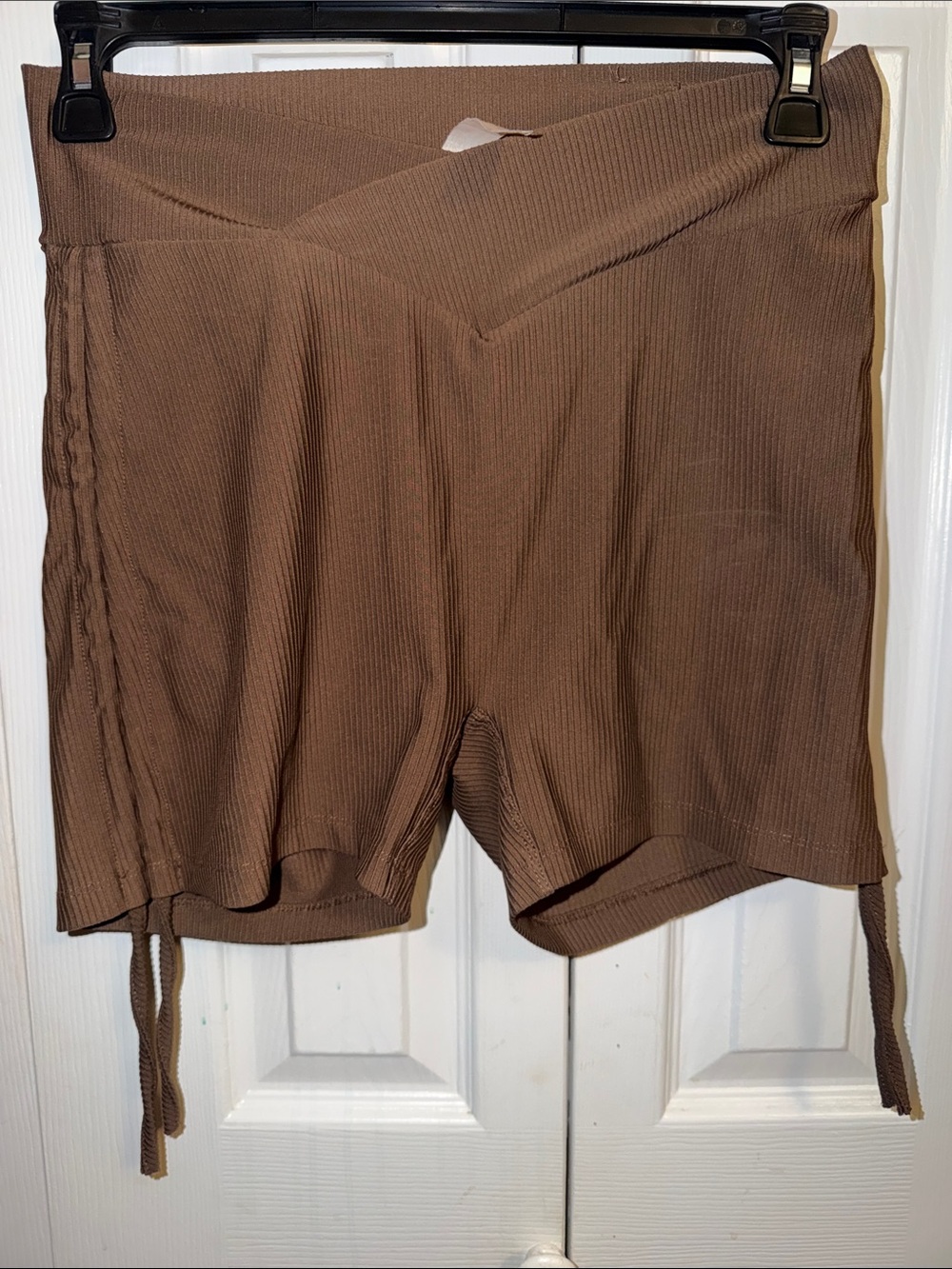 High-Waist Ribbed Brown Women’s Shorts